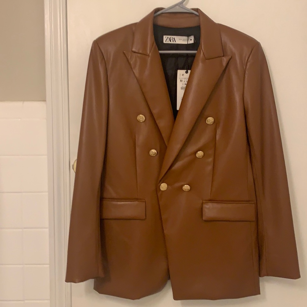 Zara faux leather double breasted blazer. Size M